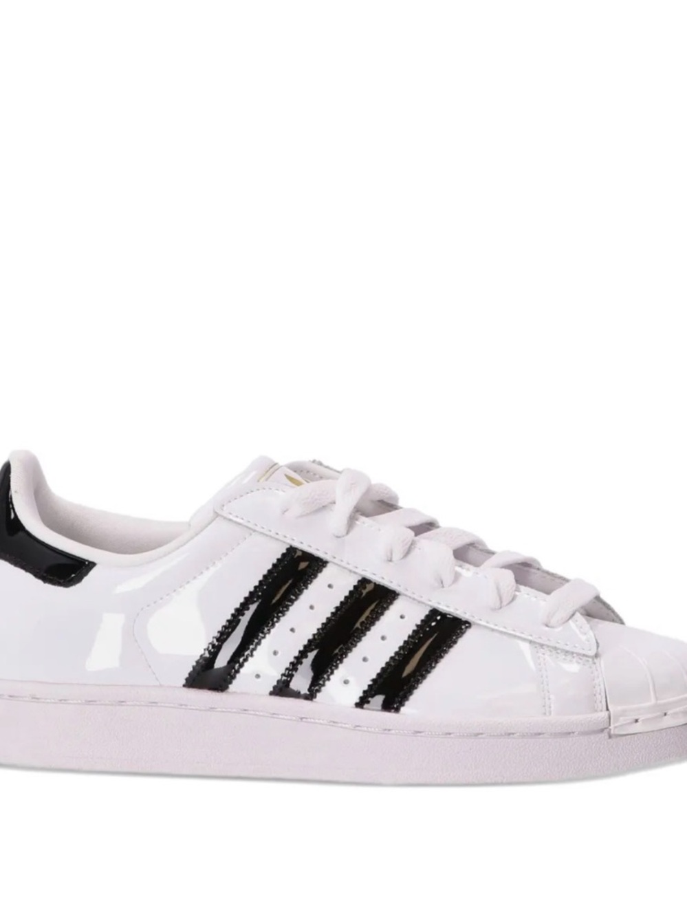 adidas White Patent Low-Top Sneakers with Black Stripes